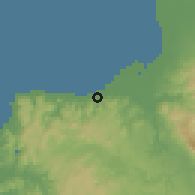 Shaded relief of the 60 km around Guiljungan, drawn from the GMTED2010 grid