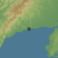 Shaded relief of the 60 km around Guimbal, drawn from the GMTED2010 grid
