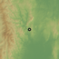 Shaded relief of the 60 km around Gupitan, drawn from the GMTED2010 grid
