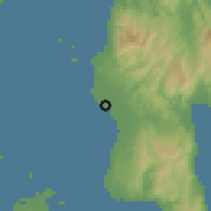 Shaded relief of the 60 km around Hilongos, drawn from the GMTED2010 grid