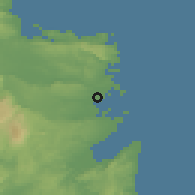 Shaded relief of the 60 km around Hinatuan, drawn from the GMTED2010 grid