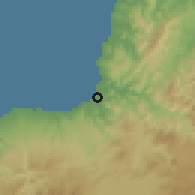 Shaded relief of the 60 km around Iligan, drawn from the GMTED2010 grid