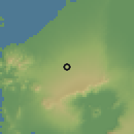 Shaded relief of the 59 km around Indang, drawn from the GMTED2010 grid