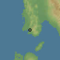 Shaded relief of the 60 km around Isabel, drawn from the GMTED2010 grid