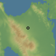 Shaded relief of the 60 km around Jaro, drawn from the GMTED2010 grid