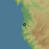 Shaded relief of the 60 km around Kalamansig, drawn from the GMTED2010 grid
