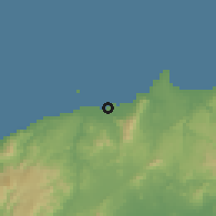 Shaded relief of the 60 km around Kalawit, drawn from the GMTED2010 grid
