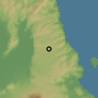 Shaded relief of the 59 km around Kalayaan, drawn from the GMTED2010 grid