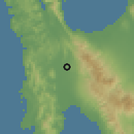 Shaded relief of the 60 km around Kananga, drawn from the GMTED2010 grid