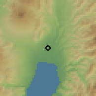Shaded relief of the 60 km around Katangawan, drawn from the GMTED2010 grid