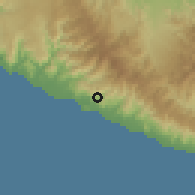 Shaded relief of the 60 km around Kiamba, drawn from the GMTED2010 grid