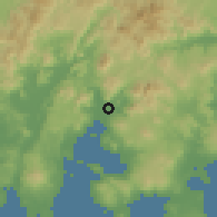 Shaded relief of the 60 km around Kumalarang, drawn from the GMTED2010 grid