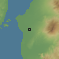 Shaded relief of the 60 km around La Carlota, drawn from the GMTED2010 grid