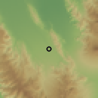 Shaded relief of the 60 km around Lamba, drawn from the GMTED2010 grid