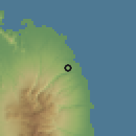 Shaded relief of the 60 km around Langcangan, drawn from the GMTED2010 grid