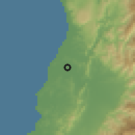 Shaded relief of the 59 km around Laoag, drawn from the GMTED2010 grid