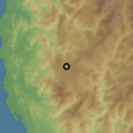 Shaded relief of the 59 km around La Trinidad, drawn from the GMTED2010 grid