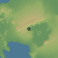 Shaded relief of the 59 km around Laurel, drawn from the GMTED2010 grid