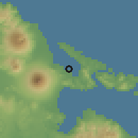 Shaded relief of the 60 km around Bacacay, drawn from the GMTED2010 grid