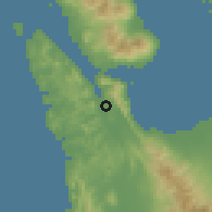 Shaded relief of the 60 km around Leyte, drawn from the GMTED2010 grid