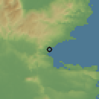 Shaded relief of the 60 km around Lianga, drawn from the GMTED2010 grid