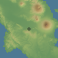 Shaded relief of the 60 km around Ligao, drawn from the GMTED2010 grid
