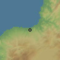 Shaded relief of the 60 km around Linamon, drawn from the GMTED2010 grid