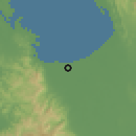 Shaded relief of the 59 km around Lingayen, drawn from the GMTED2010 grid