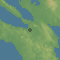Shaded relief of the 59 km around Lopez, drawn from the GMTED2010 grid
