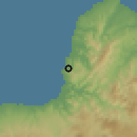 Shaded relief of the 60 km around Lugait, drawn from the GMTED2010 grid