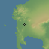 Shaded relief of the 59 km around Lumbangan, drawn from the GMTED2010 grid