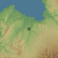 Shaded relief of the 60 km around Lumbia, drawn from the GMTED2010 grid