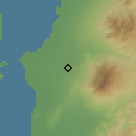 Shaded relief of the 60 km around Ma-ao, drawn from the GMTED2010 grid
