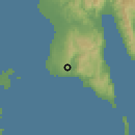 Shaded relief of the 60 km around Maasin, drawn from the GMTED2010 grid
