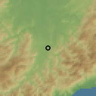 Shaded relief of the 59 km around Maddela, drawn from the GMTED2010 grid