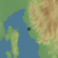 Shaded relief of the 60 km around Magnaga, drawn from the GMTED2010 grid