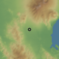 Shaded relief of the 60 km around Magsaysay, drawn from the GMTED2010 grid
