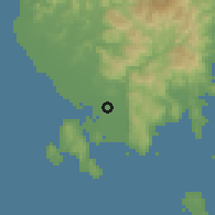 Shaded relief of the 60 km around Magsaysay, drawn from the GMTED2010 grid