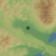 Shaded relief of the 60 km around Mahayag, drawn from the GMTED2010 grid