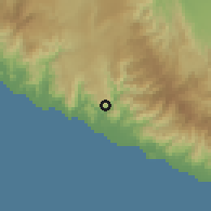 Shaded relief of the 60 km around Maitum, drawn from the GMTED2010 grid