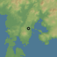 Shaded relief of the 60 km around Malangas, drawn from the GMTED2010 grid