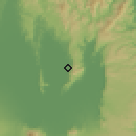 Shaded relief of the 59 km around Malaya, drawn from the GMTED2010 grid