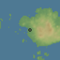 Shaded relief of the 60 km around Maluso, drawn from the GMTED2010 grid