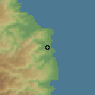 Shaded relief of the 60 km around Baganga, drawn from the GMTED2010 grid