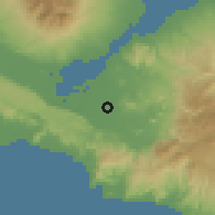 Shaded relief of the 60 km around Maranding, drawn from the GMTED2010 grid