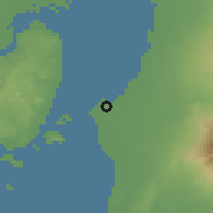 Shaded relief of the 60 km around Bago, drawn from the GMTED2010 grid