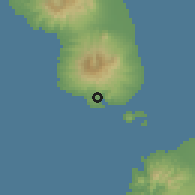 Shaded relief of the 59 km around Mariveles, drawn from the GMTED2010 grid