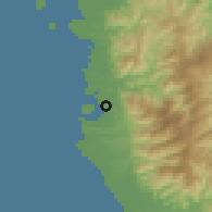 Shaded relief of the 59 km around Masinloc, drawn from the GMTED2010 grid