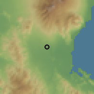 Shaded relief of the 60 km around Matanao, drawn from the GMTED2010 grid