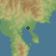 Shaded relief of the 60 km around Mati, drawn from the GMTED2010 grid